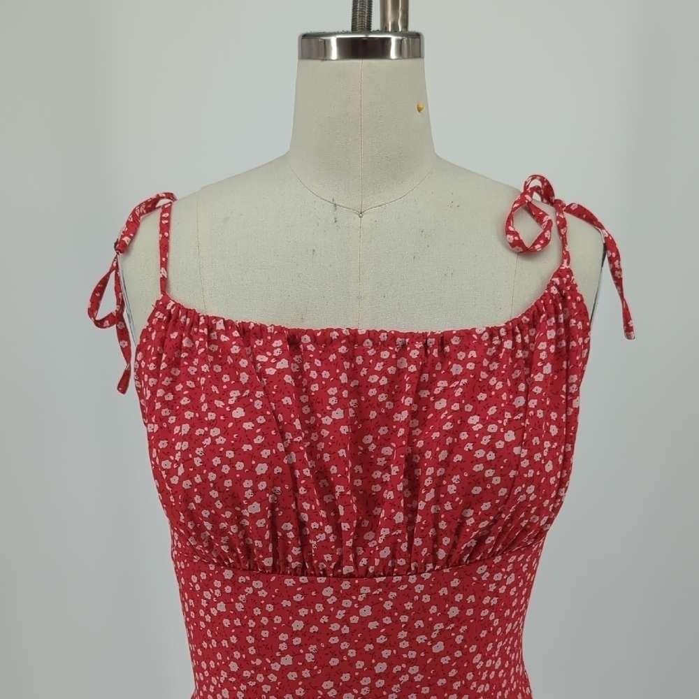 Red Floral Tie-Strap Romper Dress - Picture 3 of 5